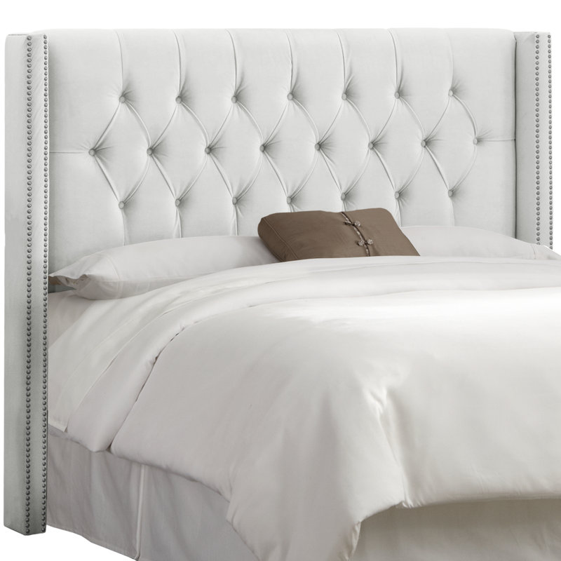 Tête de lit tapissier Wingback, Grand, Velours blanc classique