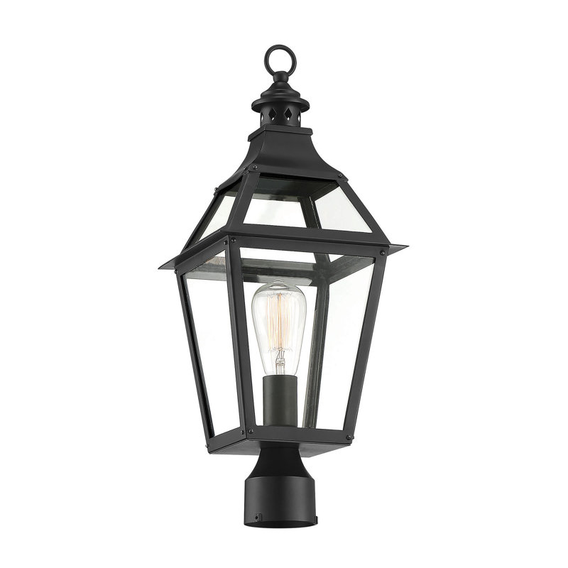 Savoy House Black and Gold Outdoor Post Lantern with Clear Glass