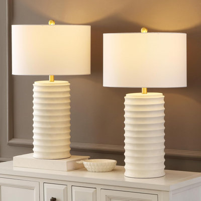 Ensemble de 2 lampes de table modernes avec ampoules DEL incluses - Finition os et blanc pour la chambre à coucher, le salon ou le bureau