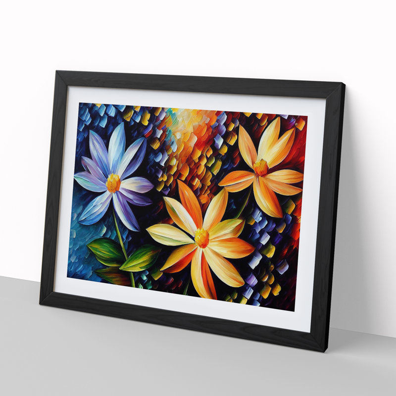 Assorted Flowers Painting Vol.4 Abstract - Single Picture Frame Print, Black Framed, 46cm H x 64cm W x 2cm D