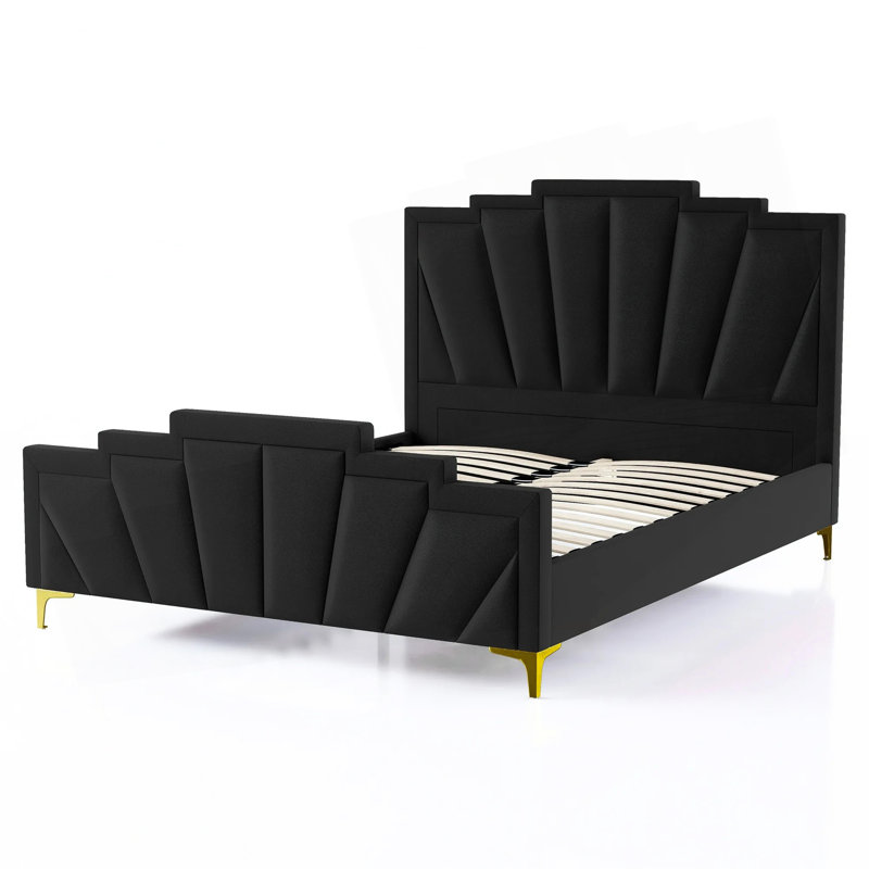 Structure de lit en flanelle Glam Classic, Noir / doré, Grand lit