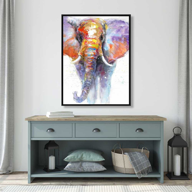 Coloré éléphant qui marche - Toile encadrée Home Decor