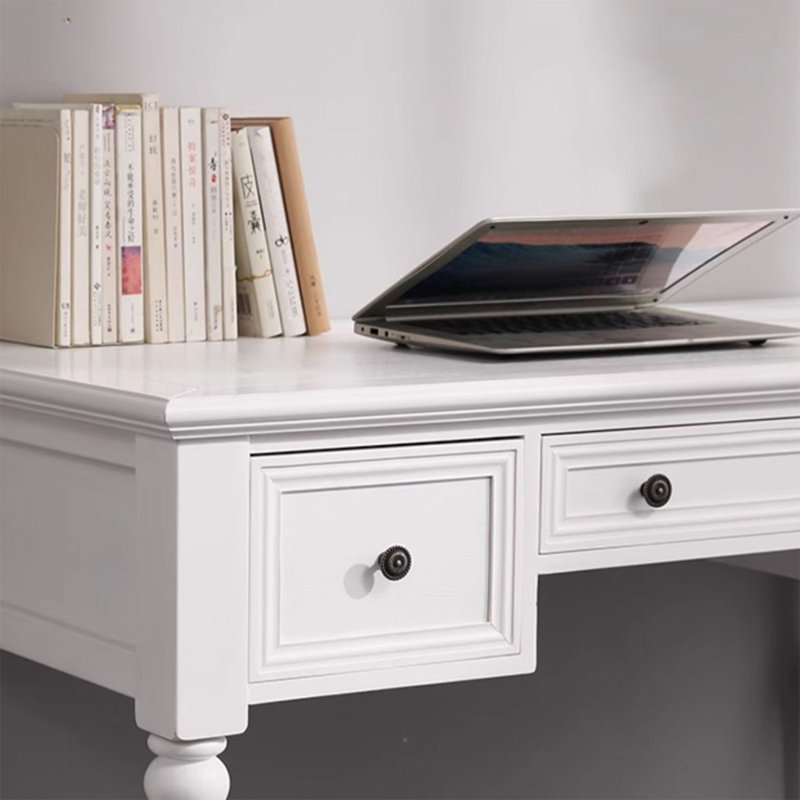 White Rectangular Solid Wood with 3 drawers desk, 31.1" H x 47.24" W x 23.62" D