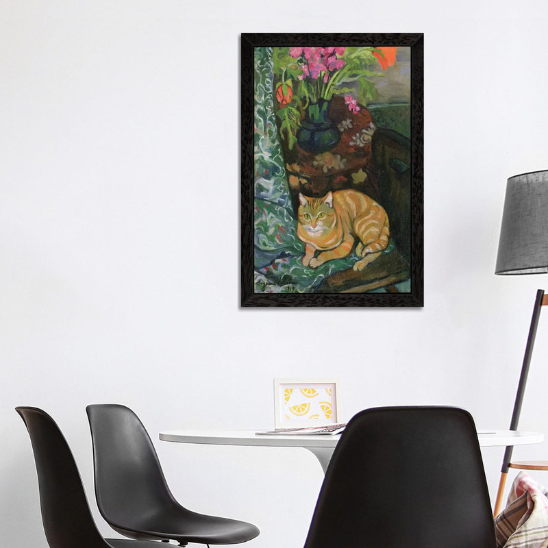 Bouquet And A Cat, 1919 by Marie Clementine Valadon - Painting on Canvas, Black Floater Framed, 66.04 cm H x 45.72 cm W