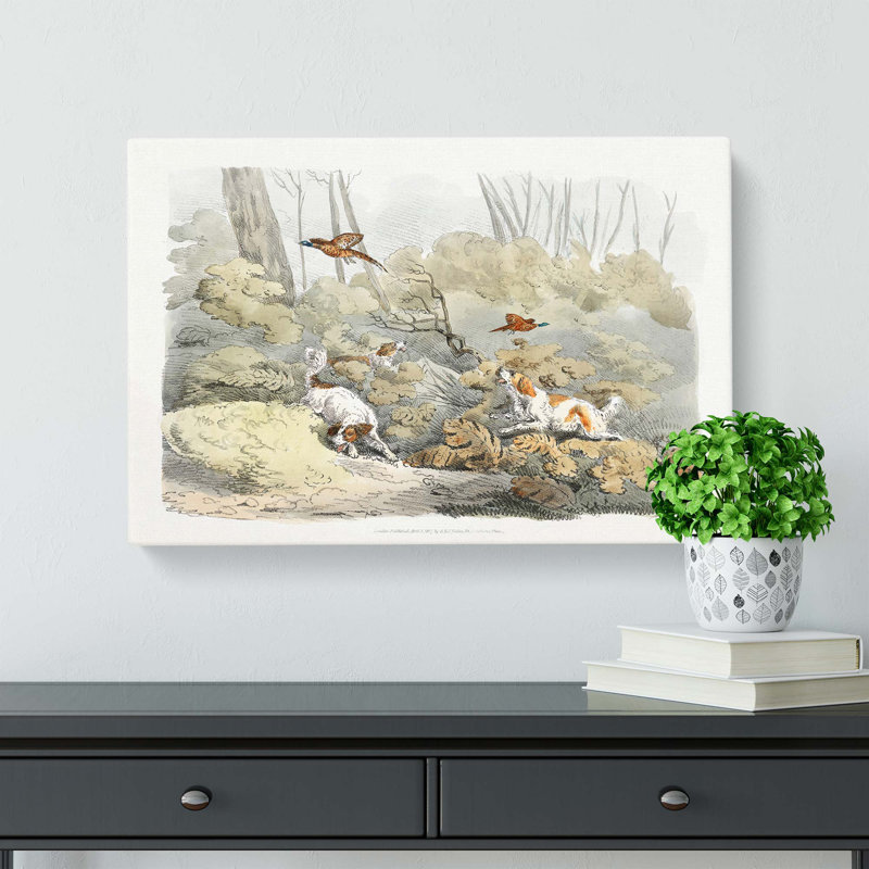 Dogs Chasing Pheasants - Wrapped Canvas Painting, 35 cm H x 50 cm W