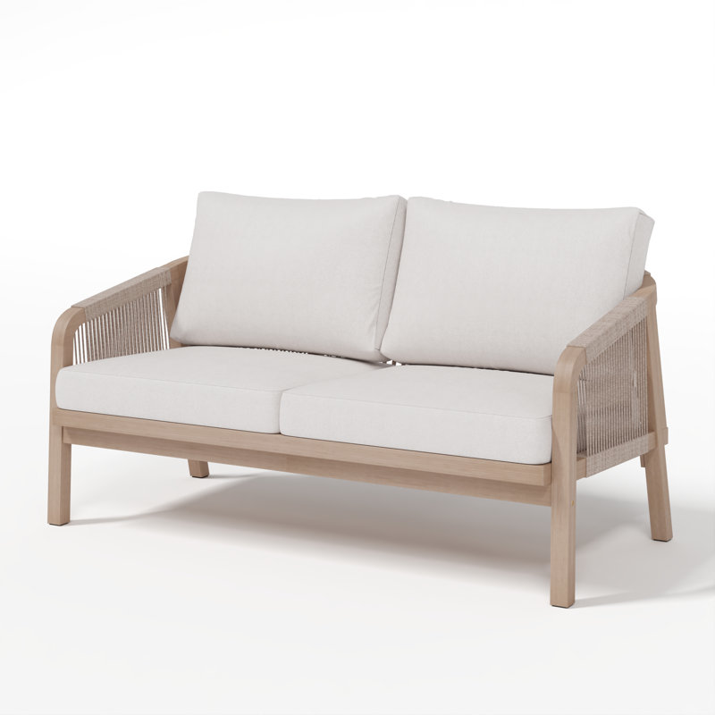 Outdoor Garden 2-person Sofa With Cushions, Cream Cushion/Beige Frame