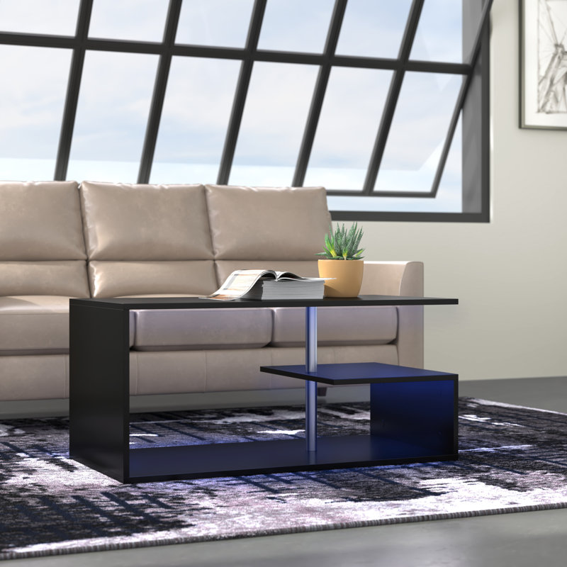 Hicklin Floor Shelf Coffee Table with Storage, Black
