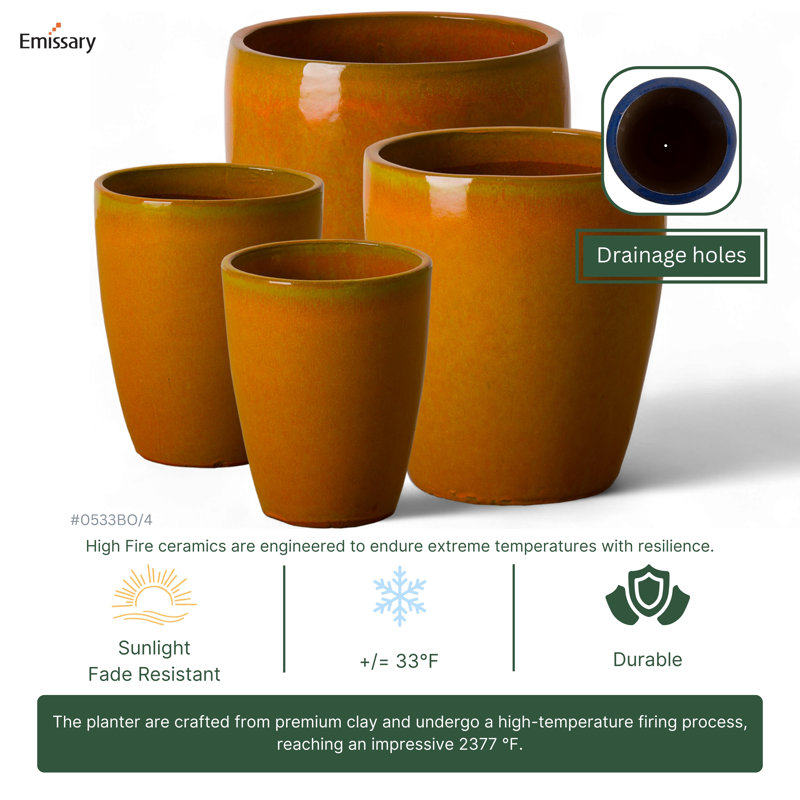 Handmade Ceramic Planter, 14" H x 11.5" W x 11.5" D, Burnt Orange