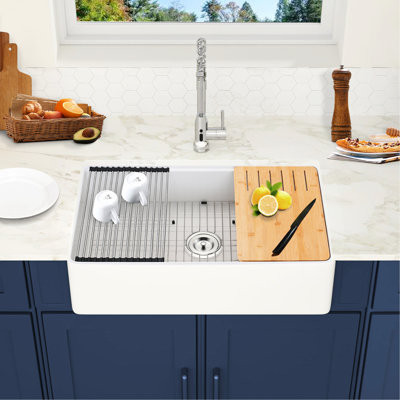 Évier de cuisine 30 po x 20 po - blanc, résistant à la chaleur, aux taches et aux égratignures, résistant à la rouille, insonorisant, facile à désinfecter, station thermale, teinture, nettoyage simple