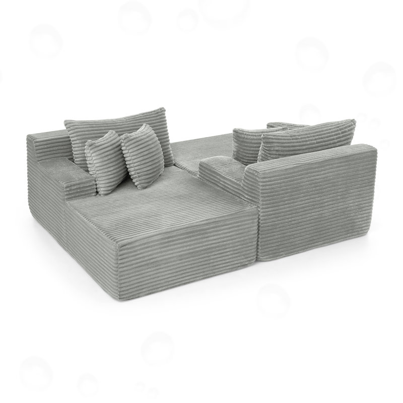 Canapé avec coussin moelleux et coussins, Velours côtelé gris