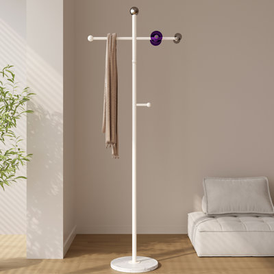 Mackenize Steel Freestanding 8 - Hook Coat Rack with Elegant Marble Base Easy Assembly, Art T-style
