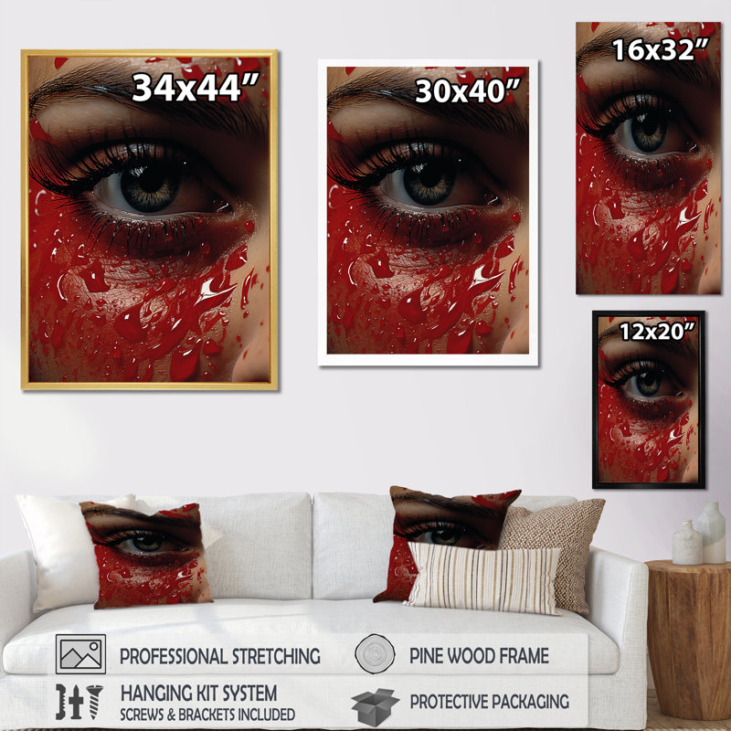 " Woman Portrait Ruby Reflections ", Gold Floater Framed, 20" H x 12" W x 1" D