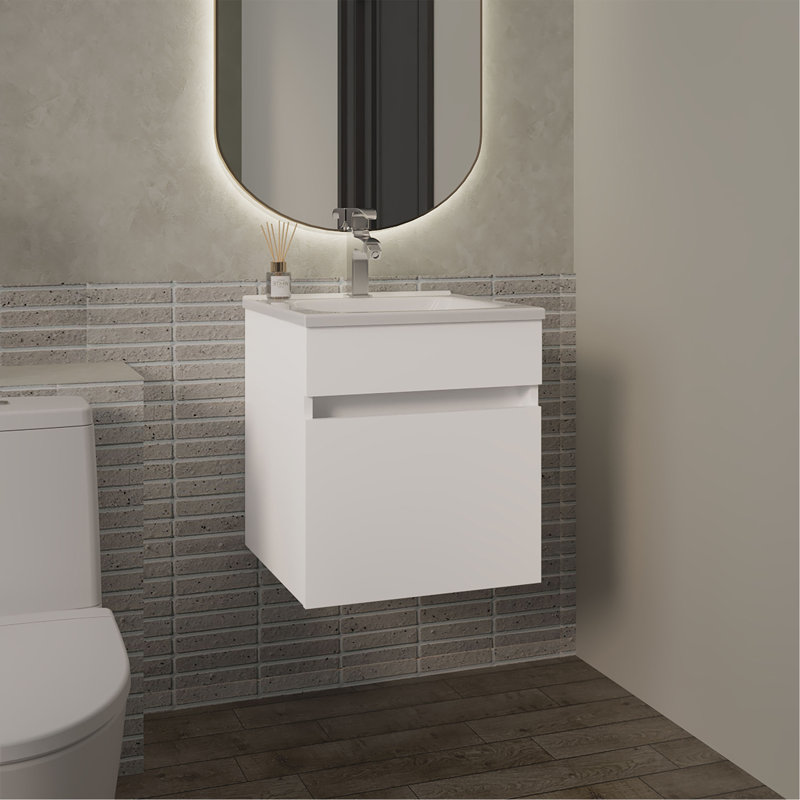 Single Bathroom Vanity with MDF Top, White, White