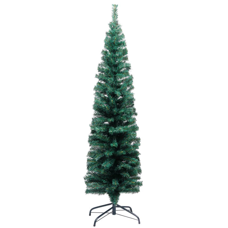 Mince arbre de Noël artificiel, 59.1", with 150 LEDs & 61 rose gold balls, Vert