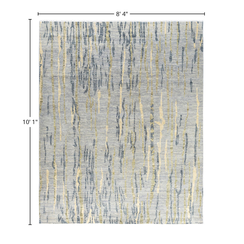 Tapis moderne noué à la main de conception unique - gris, 8 pi 4 po x 10 pi 1 po Modern