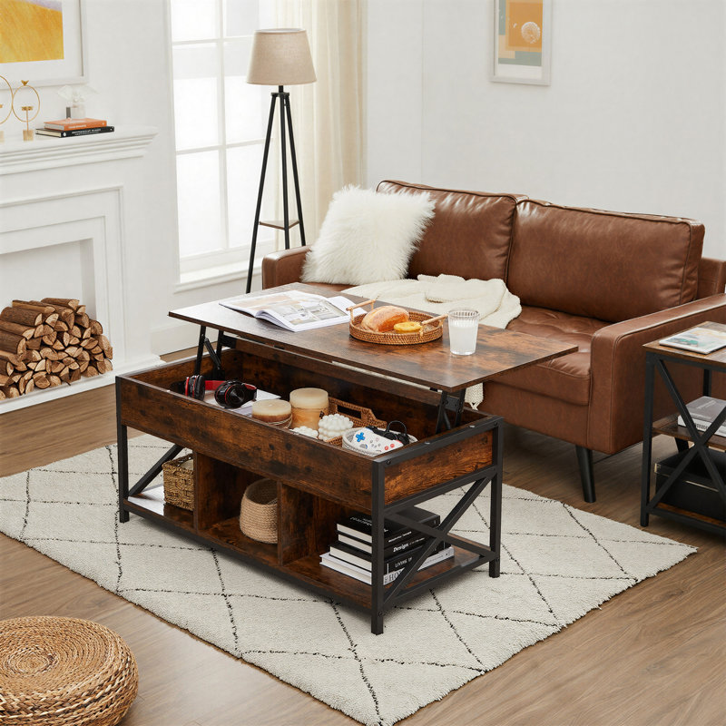 Table basse à plateau relevable avec rangement Corrine, Brun rustique, H 24,4 po x L 47,2 po x l 19,7 po