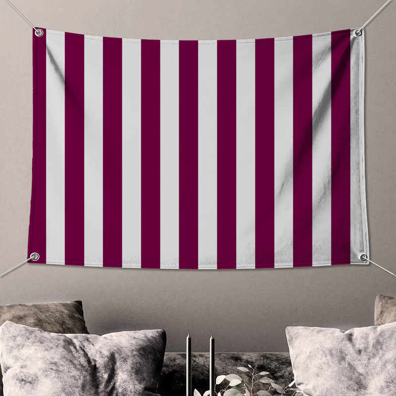 White Purple Stripes Wall Tapestry - Stripes Wall Decor, H 104 po x 88 avec 4 œillets