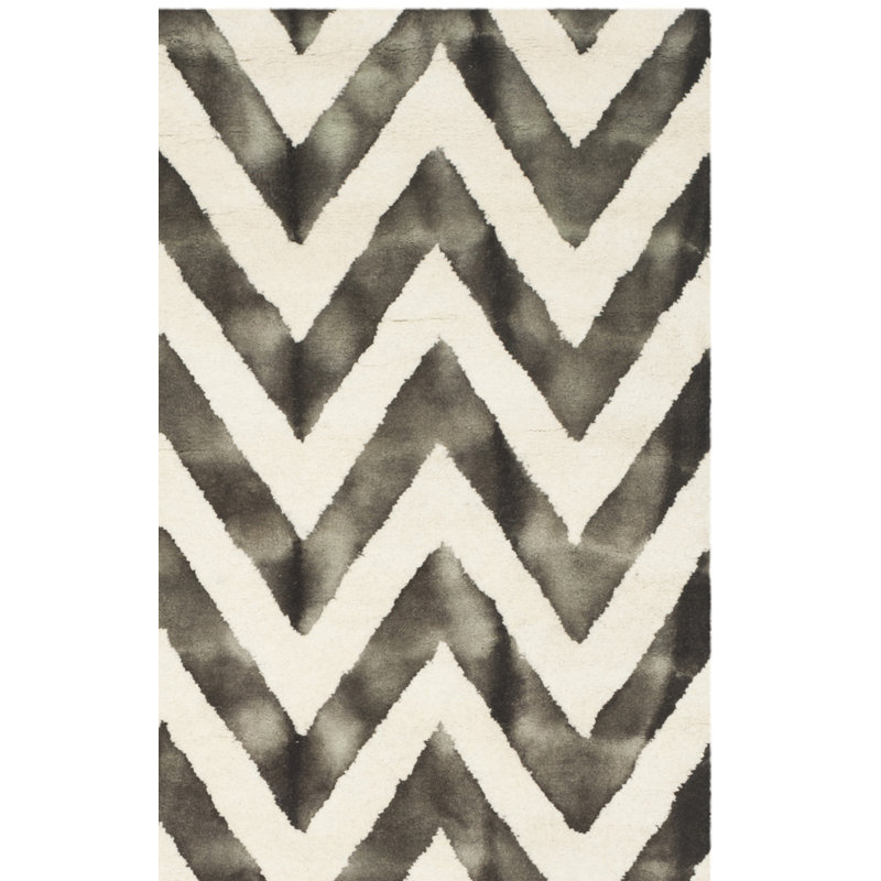 Tapis ivoire / gris anthracite en laine / coton touffeté à la main Vandangle, Carré 7 pi