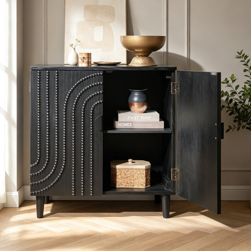 Armoire de rangement moderne en bois noir avec porte décorative, buffet décoratif 30 pouces pour le salon, la chambre à coucher ou le vestibule