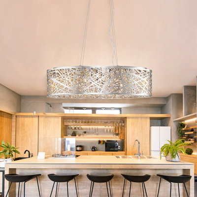 Luminaire suspendu tambour en cristal avec chaîne réglable pour îlot de cuisine Jemery
