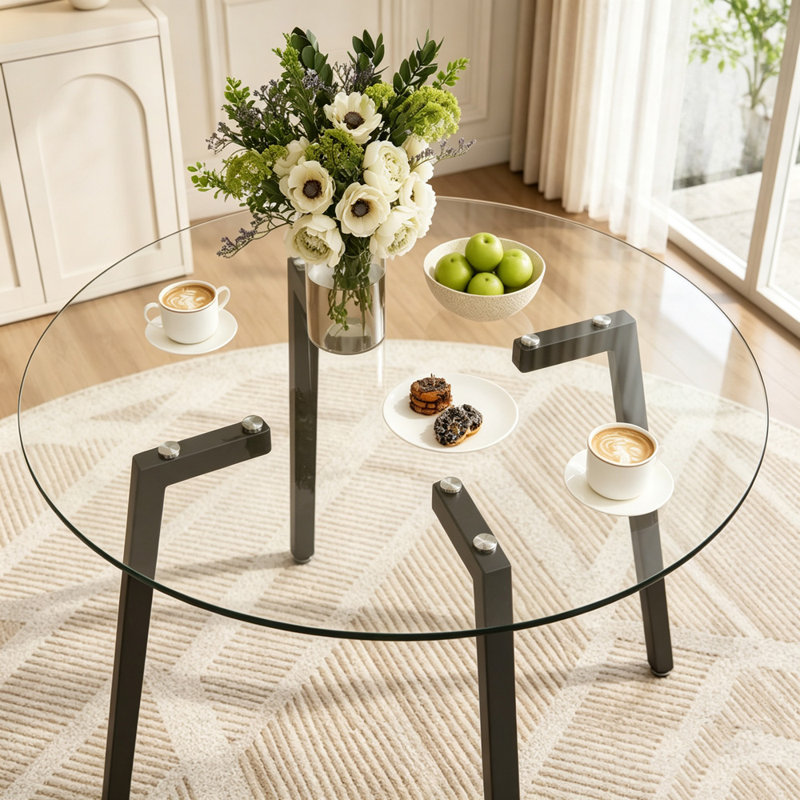 42" Round Tempered Glass Dining Table