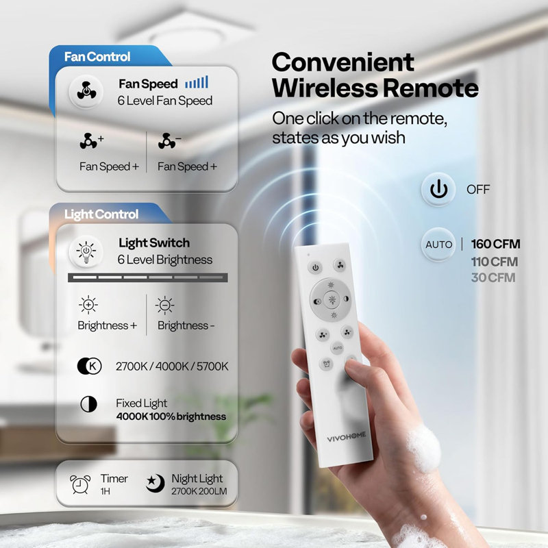 Ventilateur de salle de bain Autoflow avec lumière DEL à intensité variable 3ct