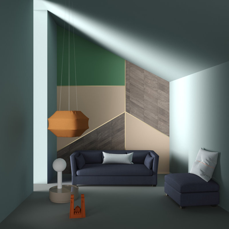 Canapé Rivington, Lin à tissage carré imprimé bleu, H 31 po x l 108 po x P 37 po, Ébène
