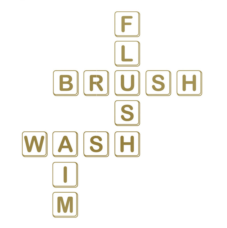 Décalcomanie murale pour salle de bain scrabble, H 48 po x l 42 po x P 0,01 po, Or