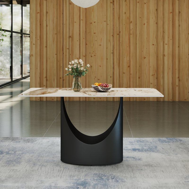 Menifee Modern Rectangular Sintered Stone Dining Table With Pedestal Base, Pandora