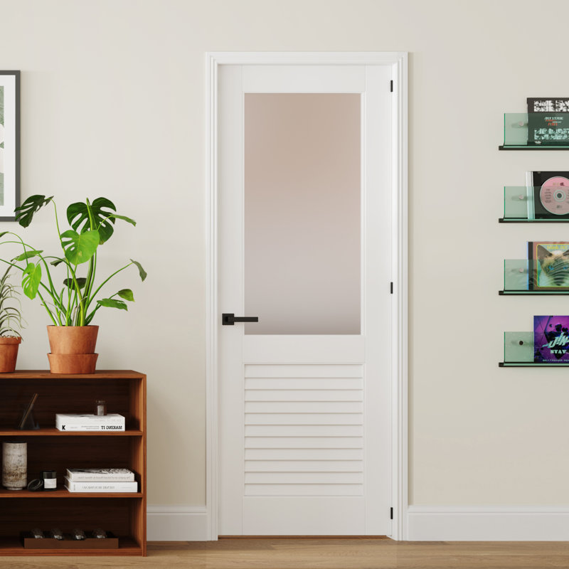 Interior Pantry Doors White Louvered Design Half Lite Frosted Glass Interior Standard Door With Hardware & Handles & Frame