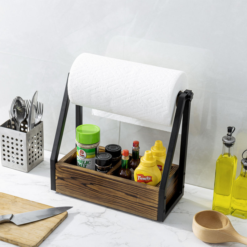 Porte-serviettes en métal et bois avec rangement pour épices