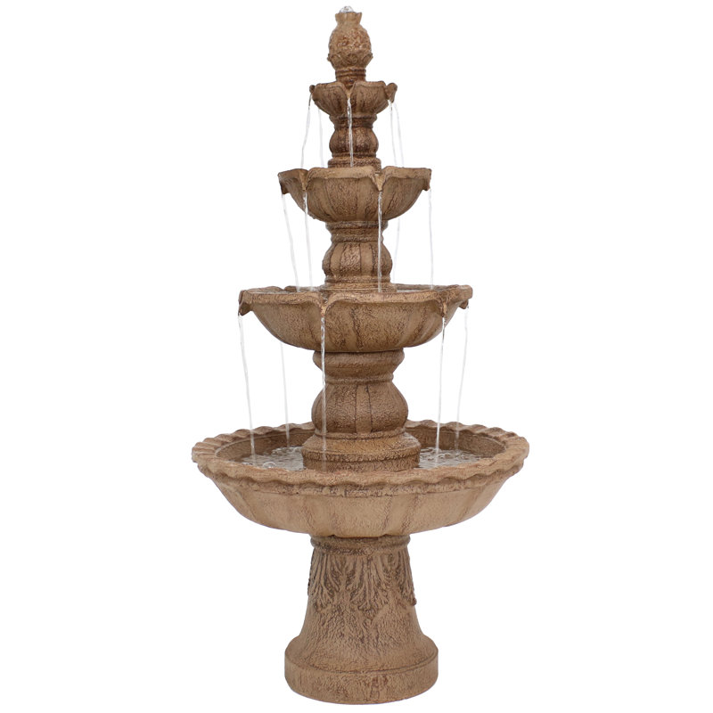 Bagley Pineapple Traditional Resin 4-Tier Outdoor Water Fountain - Brown, Brown
