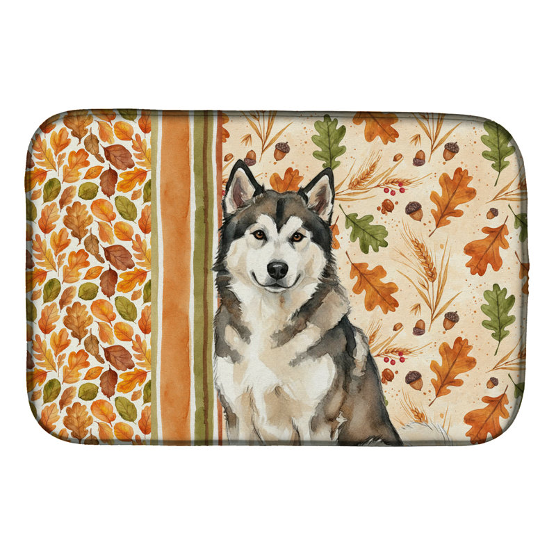 Sable and White Alaskan Malamute Heirloom Fall Dish Drying Mat