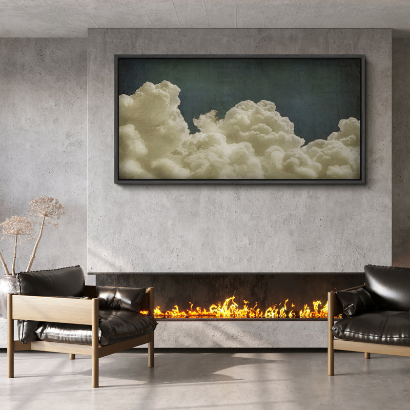 «Green», bleu marine, nuages pastel, paysages abstraits, décoration murale minimaliste rétro Moody, impression sur toile flottante