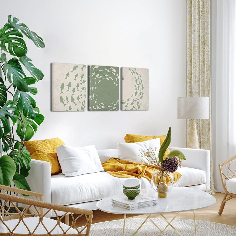 3 Piece Wrapped Canvas Print, Green
