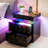2-Drawer Nightstand with Adjustable RGB Light and Human Body Detection,Fashionable Mirror Visual Design Bedside Table with Charging Station-645997691