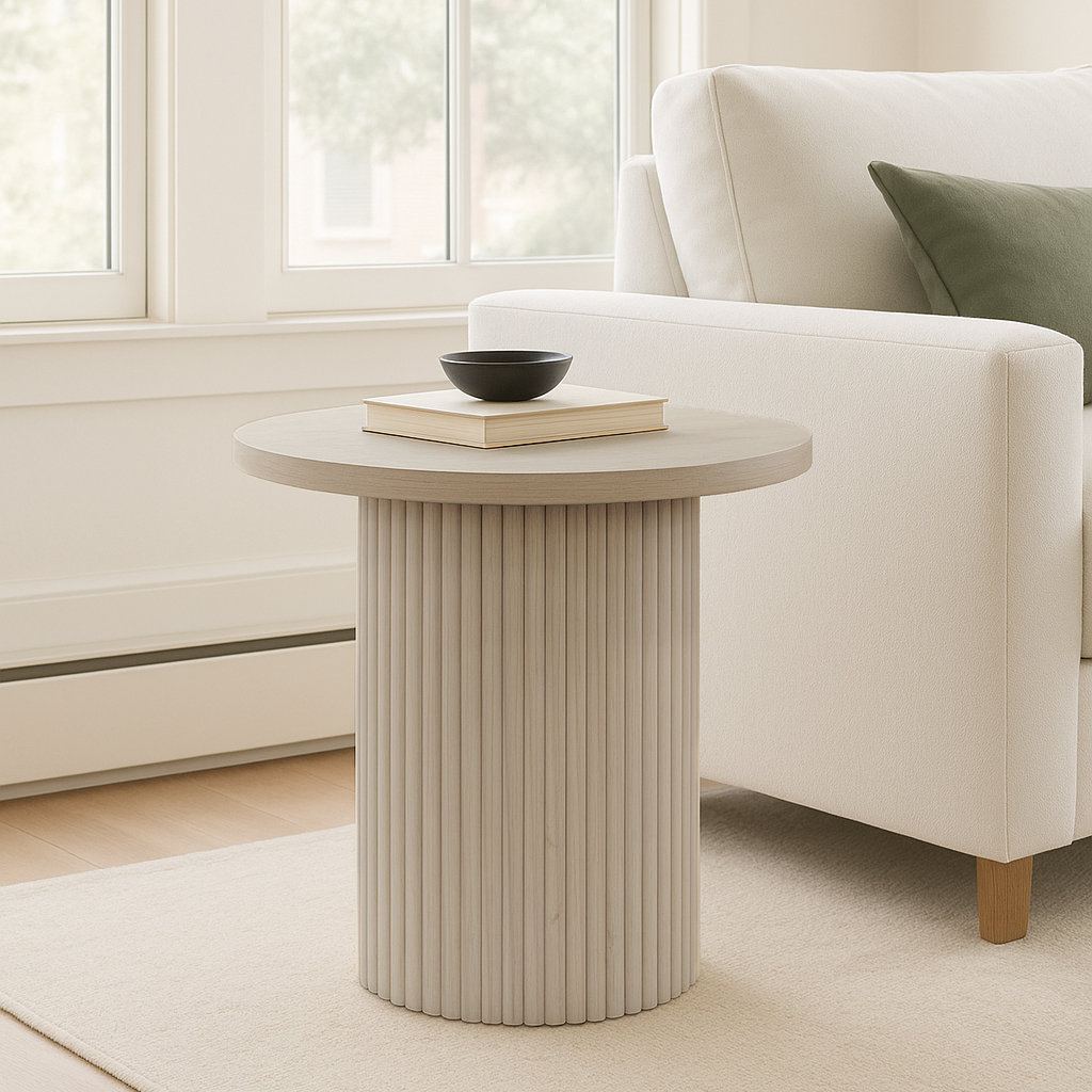 Fairmont Round End Table, White Wash