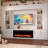 112"Large Wall Unit Entertainment Center With Fireplace And LED Lights-1206908304