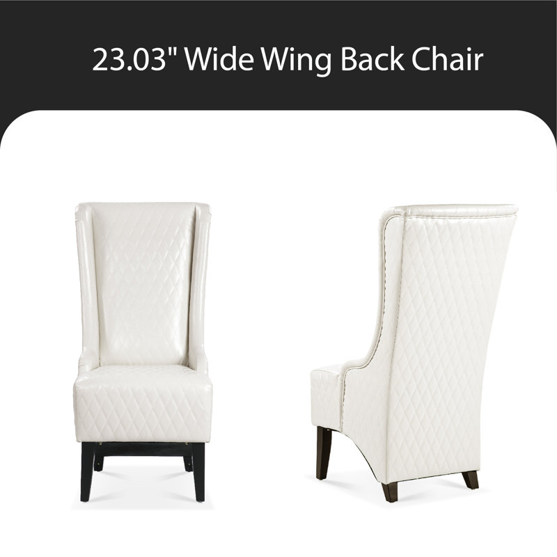 Fauteuil à oreilles large 23,03 po Rivah, Similicuir blanc, 1 