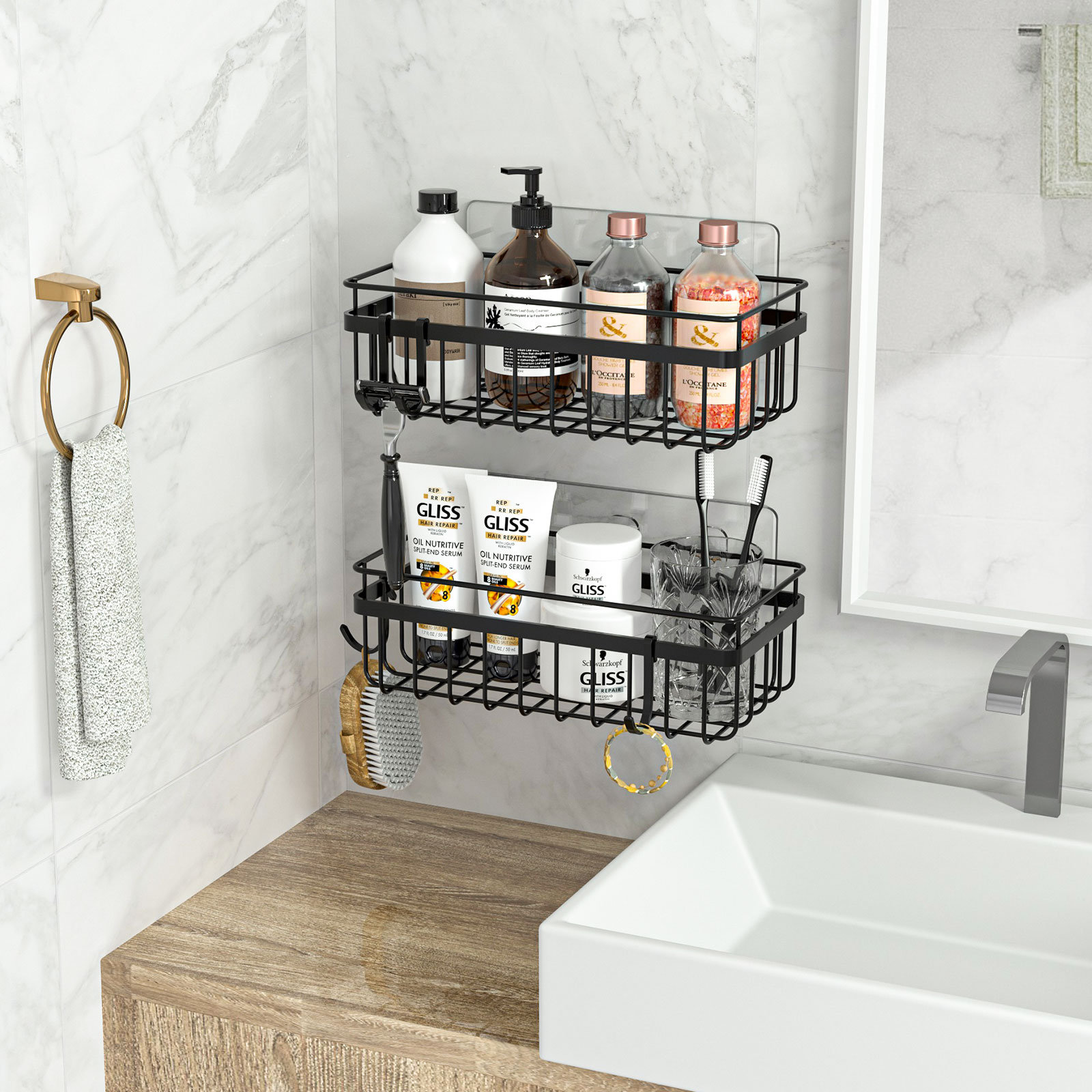ODesign Shower Caddy Storage with Removable 4 Hooks Adhesive Shower Shelf  Basket No Drilling Rustproof Kitchen Spice Racks Bathroom Organizer - 2  Pack