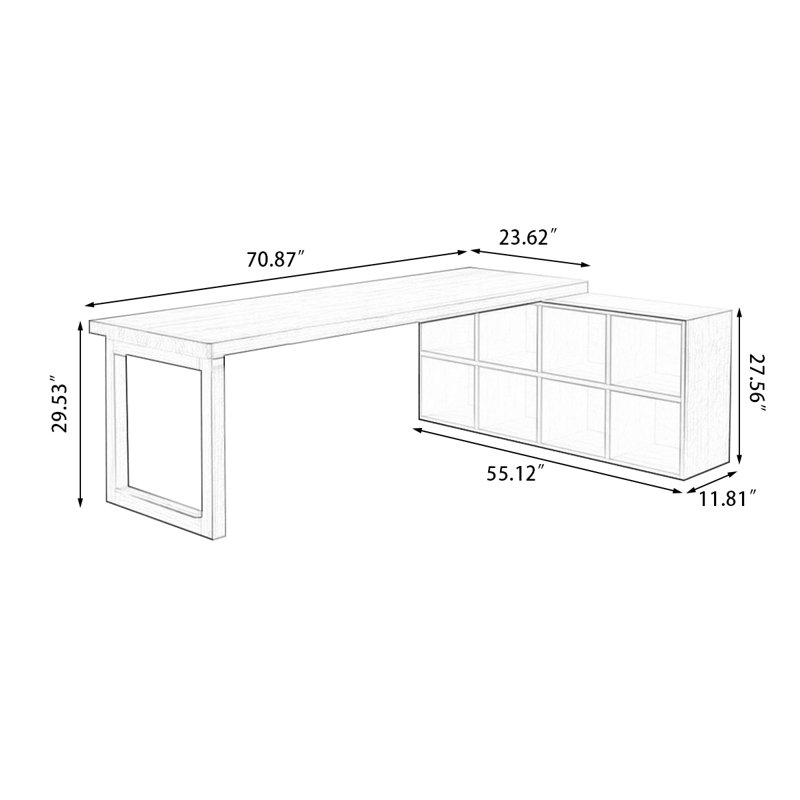 Bureau en bois massif en L Burlywood, H 29,53 po x l 70,87 po x P 55,12 po, Retour à droite
