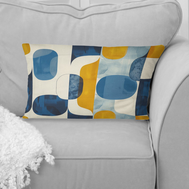 Coussin lombaire Mid-Century bleu et jaune