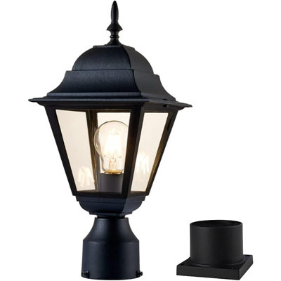 Outdoor Post Light,Waterproof Cast Aluminium Lamp Post Light Fixture,Post Lantern With Pier Mount Base,Matte Black,16.5In,Suitable For Garden,Yard,Driveway,Etc