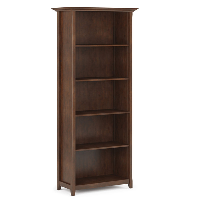 Amherst Solid Wood Transitional 5 Shelf Bookcase, (5 SHelve) 70"H x 30"W x 9.5"D, Brown