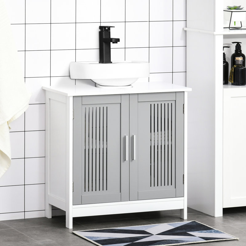 Armoire de salle de bain sous le lavabo peu encombrante - matériau moderne gris / blanc avec tablette réglable