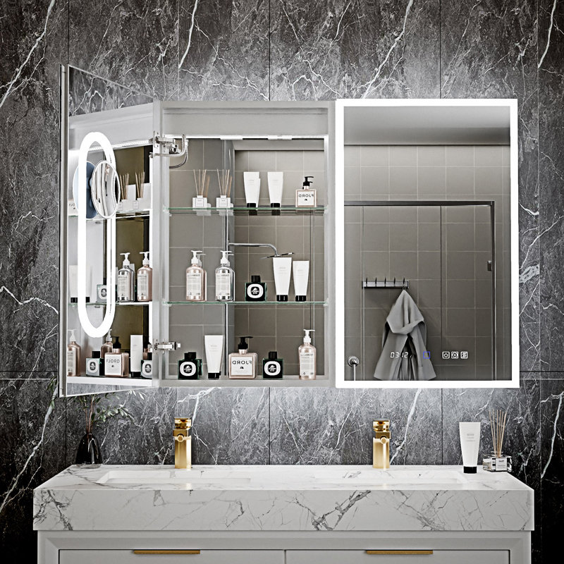 Armoire à pharmacie intelligente à DEL avec rangement multifonctionnel pour salle de bain