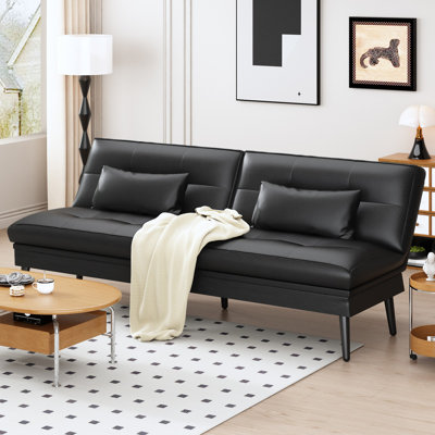 Canapé-lit convertible futon, 69 po Futon canapé-lit, canapé-lit multifonctionnel avec 2 coussins et coussins de dossier, canapé-lit ajustable à 5 positions pour petit salon dans un dortoir,