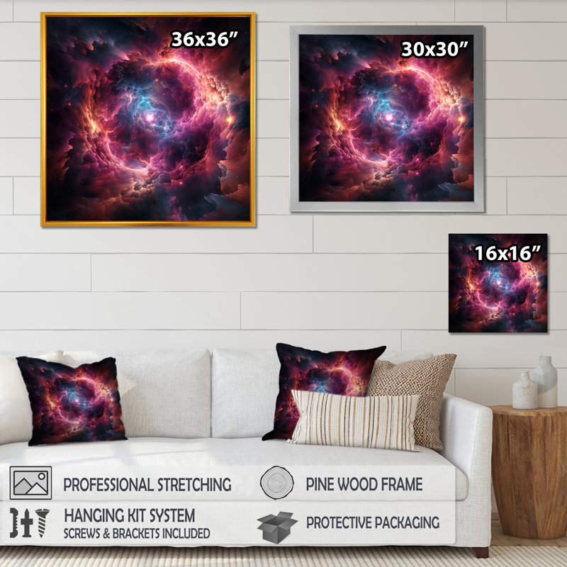 «Pink Galaxy Nebula Odyssey I», art mural Galaxies, H 30 po x l 30 po x P 1,5 po, Toile tendue