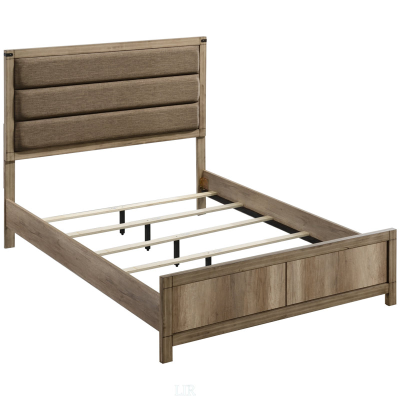 Contemporary King Upholstered Low Profile Bed With Vertical Channels And Weathered Grey Finish For Rustic Elegance