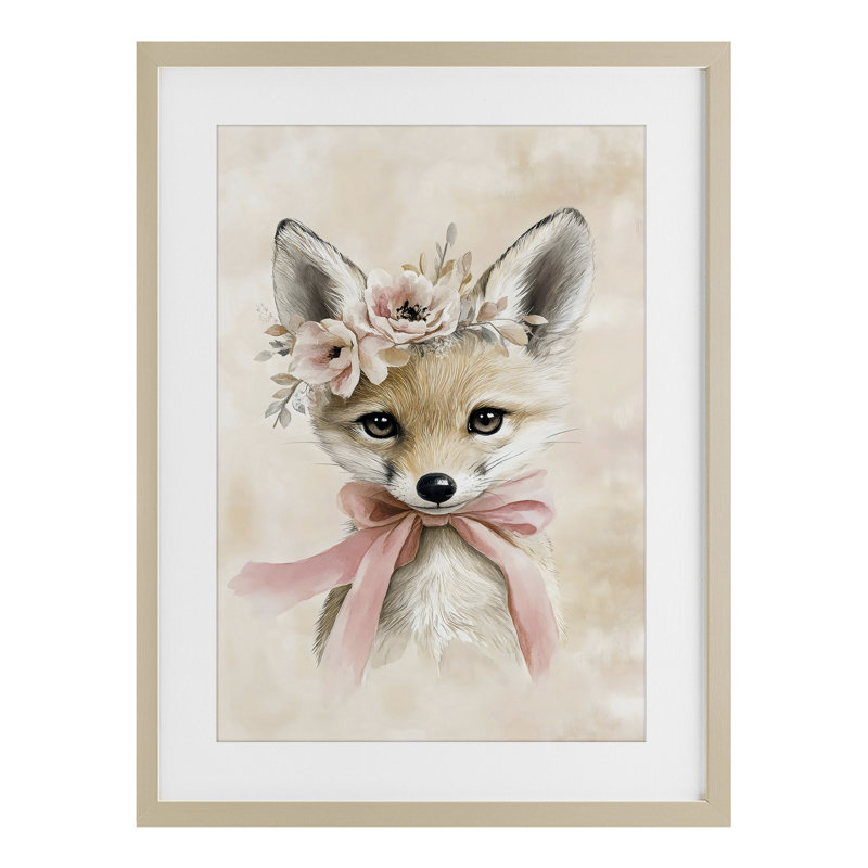 Doux bébé renard avec impression encadrée sous verre, par Creative Studio, H 20 po x l 14 po, Cadre de récolte en pin